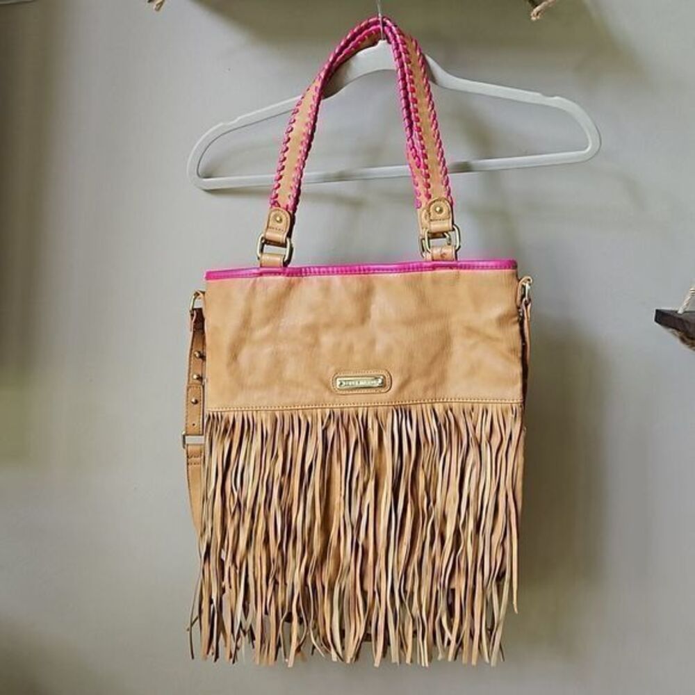 Steve Madden Pink and Tan Shoulder Bag with Fringe - Picture 2 of 16